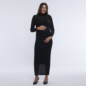 💜 Motherhood Black Rhinestone Dress | Mesh / Turtleneck | Size Small